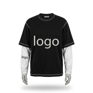 Camiseta de hombre extragrande con capas, logotipo personalizado, 100% algodón, doble manga, estilo urbano, OEM, venta al por mayor, informal, 2 en 1 - Product Image 6
