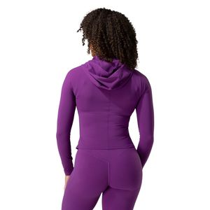 Women's Purple Full Zip Performance Hoodie Long Sleeve Breathable Stretch <b>Workout</b> Gym Running Fitness Activewear <b>Jacket</b> - Product Image 6
