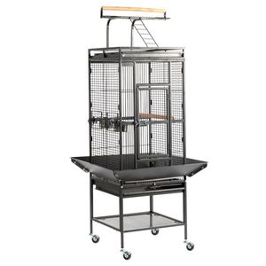 65-Inch Wrought Iron Large Rolling Bird Cage with Play Top and Stand Black for Parrots Lovebirds Cockatiels Parakeets - Product Image 1