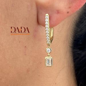 ต่างหูเพชรทรงหยดน้ำแบบห่วงประดับเพชรทรงกลม รุ่น Eternal Emerald Cut Lab Grown Diamond สำหรับผู้หญิง เครื่องประดับชั้นดี - Product Image 1
