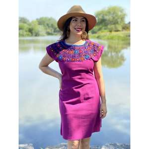 Vestido de Mujer Amarillo con Bordado, Vestido Mexicano con Estampado Floral, Vestido Étnico de Algodón para Verano - Product Image 3