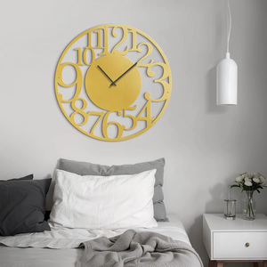 Modern Metal <b>Wall</b> <b>Clock</b> Round Analog Quartz Kitchen <b>Decor</b> Silent Design Minimalist Style Gold Color - Product Image 4