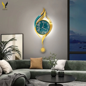 Gorgeous large peacock wall <b>clock</b> decorated with vibrant green feathers and blue gems, available at wholesale prices. - Product Image 2