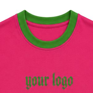 Camiseta sin mangas rosa intenso con ribete verde y logotipo personalizado, chaleco informal de algodón para mujer, cuello redondo, tops de moda de verano, OEM - Product Image 6