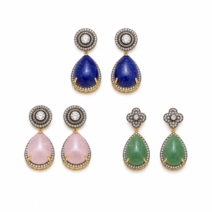 Luxury Stud <b>Earrings</b> 18k Gold Plated Raw Sapphire Gemstone Drop <b>Earrings</b> Vintage <b>Fine</b> Jewelry for Women - Product Image 1