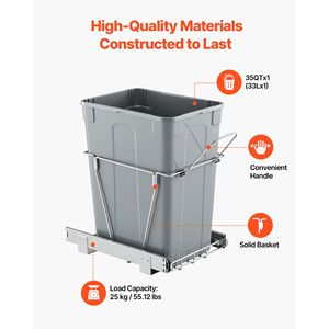 Contenitore per Rifiuti Estraibile in Metallo Resistente da 35 QT per Armadietti da Cucina - Product Image 3