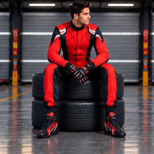 Combinaison de course moto pour homme à manches longues, rouge et noir, ignifuge, en polyester, toutes saisons - Product Image 4