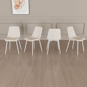 Set di 4 Sedie da Pranzo Moderne Imbottite in Lino con Robuste Gambe in Metallo Bianco, Sedie Decorate per Sala da Pranzo - Product Image 2