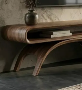 Mueble de TV de madera maciza curvada de lujo, consola con forma de onda única, mesa de almacenamiento multimedia con estantes abiertos, unidad moderna para sala de estar, venta al por mayor - Product Image 4
