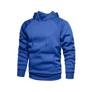 Men's Blue Hooded Sweatshirt Raglan Sleeve Cotton Fleece Casual Autumn Wear Pocket Design Regular Fit Knitted Long Sleeve 2027 - Product Image 1