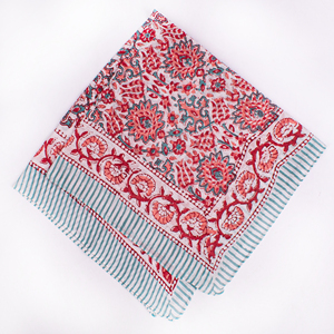 100% Organic Cotton <b>Square</b> <b>Scarf</b> Bandana With Red And Blue Floral Pattern Casual Style Beach Wear Unisex Kerchiefs - Product Image 6