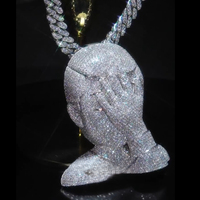 Pendentif personnalisable en moissanite de laboratoire, en argent 925 plaqué rhodium, style hip-hop, unisexe, avec option de gravure de nom
