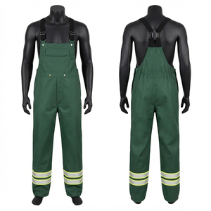 Premium 300 GSM Polyester Twill Hi Visibility CE Certified <b>Work</b> Bib <b>Pants</b> Forest Green Chest Bib Panel Reflective Tape Custom - Product Image 1