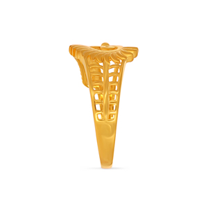 Anillo Floral de Pluma Dorada de Lujo con Intrincado Patrón de Hojas Botánicas y Elegante Diseño Calado para Mujer - Product Image 4