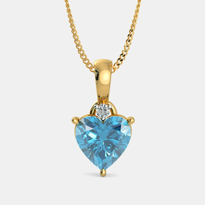 Collar con Colgante de Corazón en Oro Amarillo con Topacio Azul y Diamante Cultivado en Laboratorio - Product Image 1