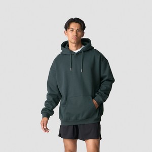 Sweat-shirt à capuche vert foncé pour homme, coupe classique, couleur unie, pull décontracté, 100% coton, tissu polaire respirant, tricoté, avec poche - Product Image 1