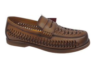 Mocasines de Cuero Genuino Color Marrón Tabaco, Punta Redonda, Sin Cordones, Suela de Goma Acolchada, Color Sólido, Para Todas las Temporadas - Product Image 1