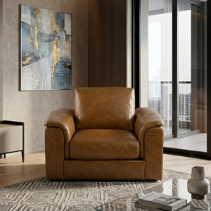 Sillón Individual de Diseño con Tapicería de Cuero Vacuno Genuino, Detalle de Grano Natural, Color Marrón Cálido, Mueble de Lujo - Product Image 1