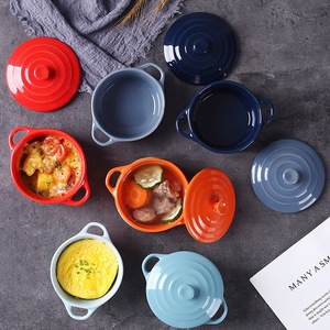 Mini cocotte en céramique avec couvercle pour soupe aux oignons à la française, crème brûlée, pouding aux œufs, ensemble de plats de cuisson colorés pour la maison et la restauration - Product Image 3