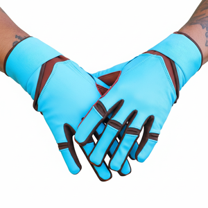 Guantes de Bateo Profesionales QASWA SPORTS Azul Cielo y Marrón, Palma Reforzada de Cuero Genuino, Cierre de Gancho y Bucle, Diseño Ambidiestro - Product Image 2