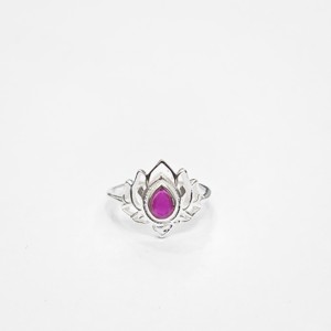 Bague florale en argent sterling 925 artisanale avec rubis rose en forme de poire, bijoux pour femmes - Product Image 2