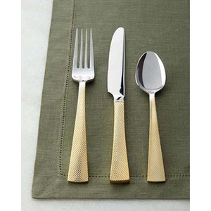 Cubiertos de comedor de Metal moderno portátil con logotipo personalizado, cubiertos de acero inoxidable elegantes de lujo para boda real pulidos en oro - Product Image 3