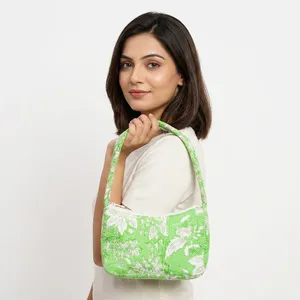Bolso de hombro acolchado de algodón floral, bolso de mano reutilizable, ecológico, suave y acolchado, bolso tote para mujer, impresión personalizada, logotipo personalizado, venta al por mayor - Product Image 1