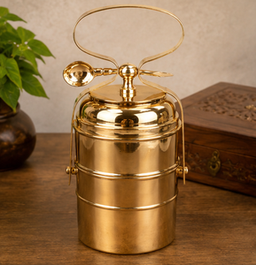 Handcrafted Brass Tiffin Box Traditional Indian Lunch Carrier Vintage Food <b>Storage</b> Container Handle 501ml Capacity Eco-Friendly - Product Image 6