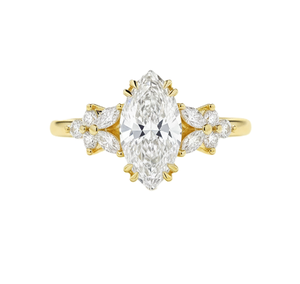 แหวนเพชรทรงมาร์คีส์ทำมือสุดหรู แหวนหมั้นเพชรแล็บ 14K ทองคำแท้ประดับเพชรเม็ดเล็กๆ ด้านข้าง แหวนแต่งงานสำหรับผู้หญิง - Product Image 1