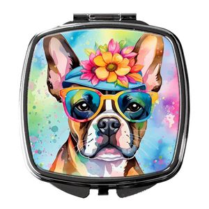 Mujeres y niñas Boston Terrier Hippie Dawg compacto decorativo viaje maquillaje espejo bolsillo plegable de mano-regalo - Product Image 1