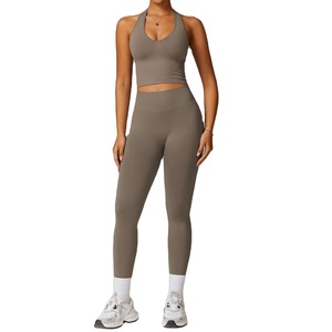 Ensemble de yoga 2 pièces pour femmes Leggings taille haute Survêtement d'entraînement Vêtements de sport solides pour fitness Gym Exercise Sports Suits - Product Image 1
