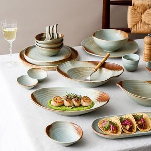 Kiln transformed natural yellowish clay coloured healthy dining unique threaded pattern multiple styles BPA-free <b>dinnerware</b> <b>set</b> - Product Image 2