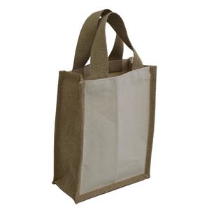 Sac fourre-tout en toile de coton naturel écologique, personnalisé, petit format, avec côtés en jute, pour promotion et cadeaux. - Product Image 2