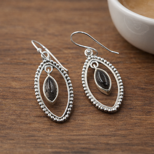 ต่างหูเงินแท้ 925 ประดับควอตซ์สีดำรูทิเลเต็ด งานแฮนด์เมด สไตล์โบโฮ ต่างหูห้อยประดับอัญมณี ของขวัญคริสต์มาสสำหรับเธอ - Product Image 5