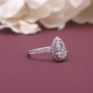 IGI Certified Lab Grown Pear Cut <b>Diamond</b> Halo Engagement <b>Ring</b> 14K White / Rose And Yellow Gold Pear Shaped <b>Diamond</b> <b>Ring</b> - Product Image 2
