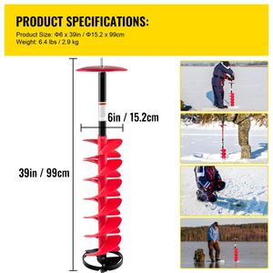 Trapano per Ghiaccio in Nylon da 6 Pollici di Diametro con Punta da 39 Pollici e Asta di Prolunga da 11,8 Pollici, Attrezzi e Accessori per la Pesca - Product Image 3
