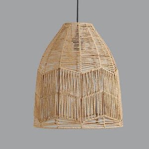 โคมไฟแขวนเชือกสีน้ำตาลทอมือ โคมไฟกระดาษราเฟียทอมือ - Product Image 4