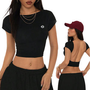 เสื้อครอปท็อปแฟชั่นสุดฮิต ประดับเพชร วัสดุคอตตอนริบคุณภาพดี ยืดหยุ่นได้ เหมาะสำหรับฤดูร้อน เสื้อยืดครอปสำหรับผู้หญิง - Product Image 1