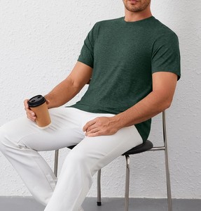 Camiseta de Algodón Suave para Hombre, Venta al por Mayor, Cuello Redondo, Manga Corta, Ajustada, Transpirable, Ecológica, Tejido Jersey Liso - Product Image 5