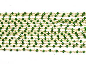 Chaîne de perles vertes émeraude style chapelet, cristal de verre facetté 2mm, chaîne enroulée de fil doré pour la fabrication de bijoux en gros - Product Image 4