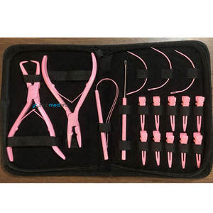 Professional Hair Extension Tool Kit Gold Finish Micro Ring <b>Pliers</b> Loop Needle Hook Comb Compact Salon Installation <b>Set</b> - Product Image 4