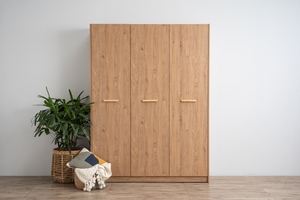 Spacious 3 Door Oak Colour SAMOS Wardrobe Modern Bedroom Closet with Hanging Rail and Shelves Large <b>Clothes</b> <b>Storage</b> Solutions - Product Image 6