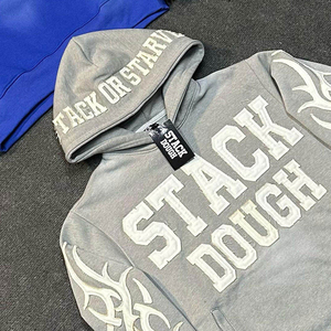 เสื้อฮู้ดดี้ผ้าคอตตอนผสมสไตล์วินเทจลุคสตรีทแวร์ลำลองสำหรับผู้ชาย ลวดลายฟอกสีแบบแอซิดวอช เหมาะสำหรับใส่ในชีวิตประจำวัน พร้อมลายปักแบบดิสเทรส - Product Image 1