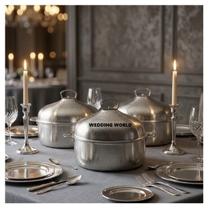 Ensemble de trois casseroles isothermes en acier inoxydable à double paroi, vaisselle de luxe de haute qualité, nouveau chauffe-plats en métal - Product Image 1