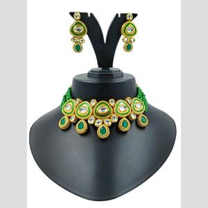 Conjunto de collar chapado en oro con Kundan y cuentas, joyería fina de diseño étnico de lujo para uso diario o nupcial NS79 VERDE - Product Image 2