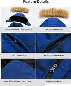 Veste d'hiver pour homme, bleu royal, écologique, respirante, streetwear, rembourrée, chaude, épaisse, avec capuche en fourrure, parka, vêtement d'extérieur, imperméable - Product Image 3