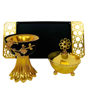 Golden Brass <b>Incense</b> <b>Burner</b> Set With Floral Design Hand-Made For Religious Use <b>Chinese</b> Style Aromatherapy Diffuser - Product Image 1