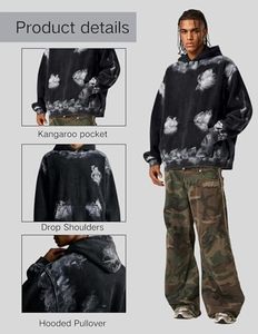 Sudadera con Capucha para Hombre, Estilo Vintage, Lavado Ácido, Tie Dye, Negra, con Bolsillo Tipo Canguro, Ropa Urbana, Marca Privada - Product Image 4