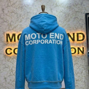 Sudadera con capucha azul de manga larga con cremallera para hombre, con estampado de letras de diamantes de imitación, estilo urbano - Product Image 2
