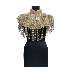 High Quality Handmade Heavy Designer 100% Polyester Floral Sequins Beaded Embroidery Anti-Wrinkle <b>Poncho</b> Cape Blouse Women - Product Image 1